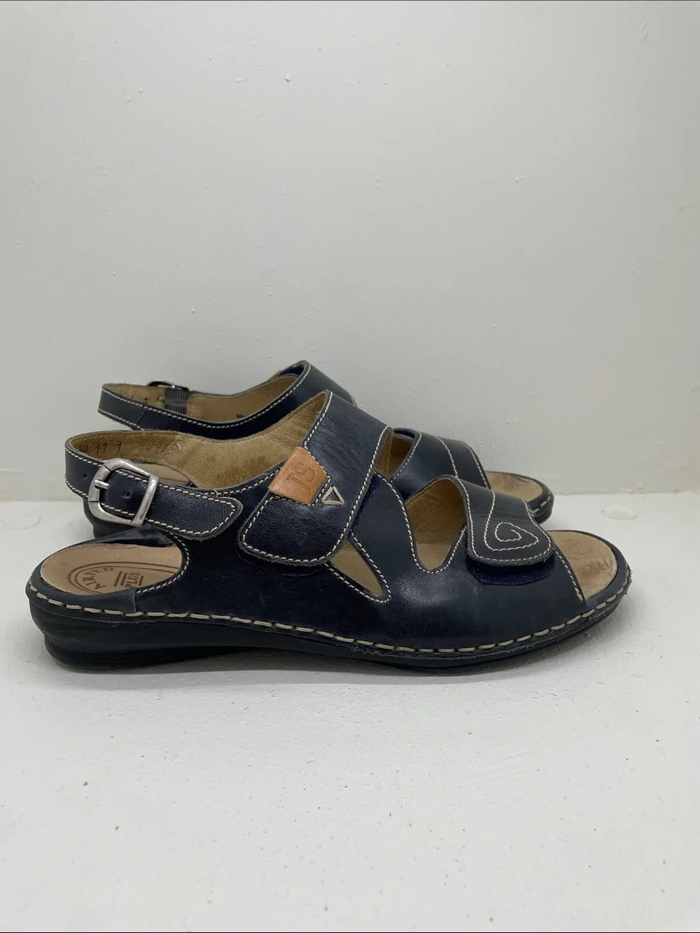 Josef Seibel Navy Leather Adjustable Slingback Sandals